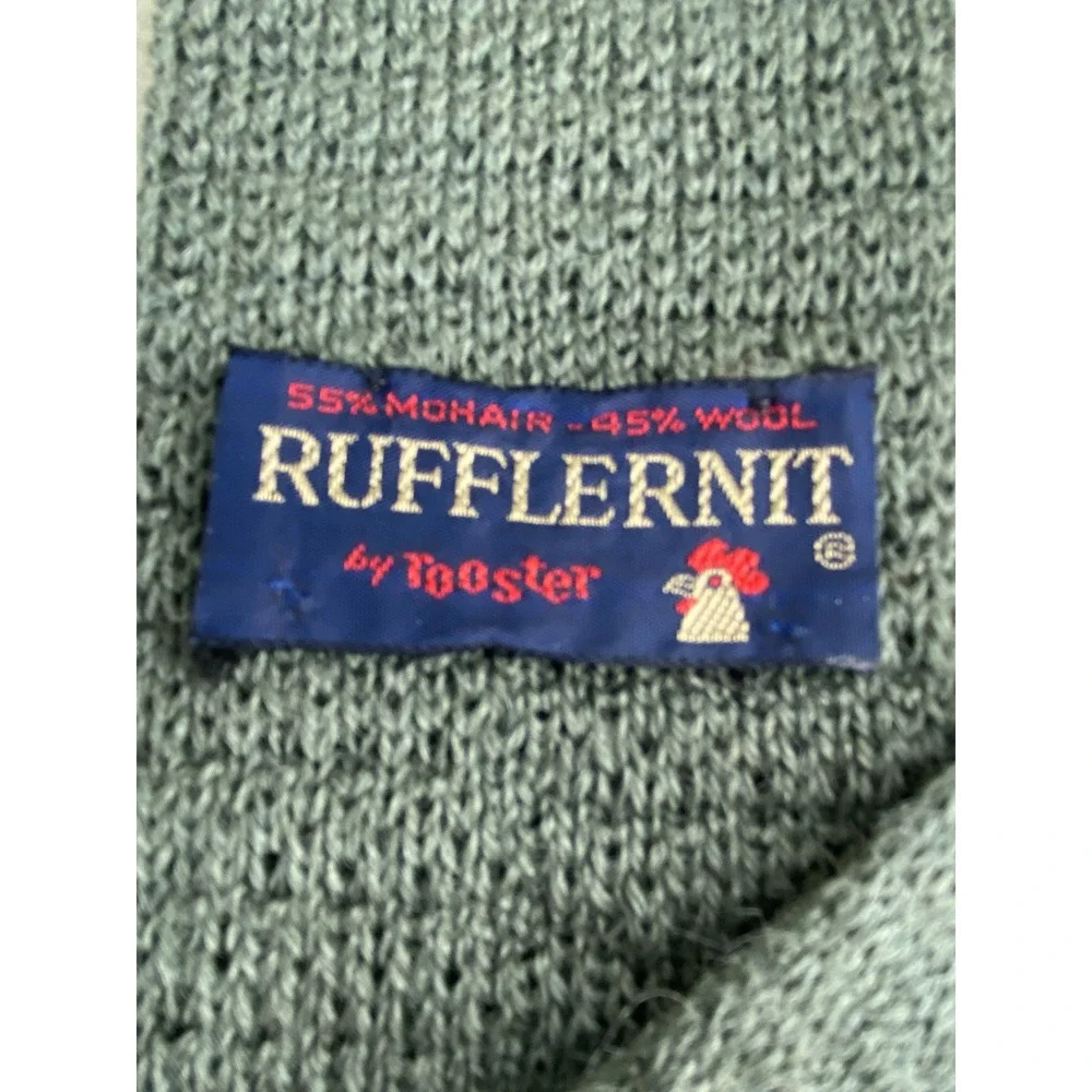 VTG Rufflernit by Rooster Mohair Wool Knit Tie Grey Sage Green Square End 51x3